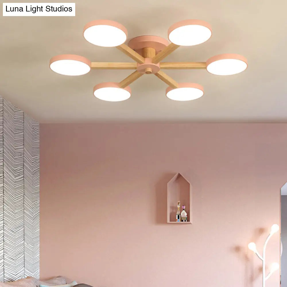 Contemporary Sputnik Semi Flush Ceiling Lamp With 6/8 Metal Heads In Pink/Blue - Ideal For Bedrooms