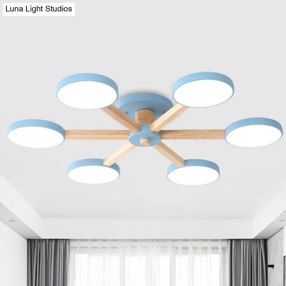 Contemporary Sputnik Semi Flush Ceiling Lamp With 6/8 Metal Heads In Pink/Blue - Ideal For Bedrooms