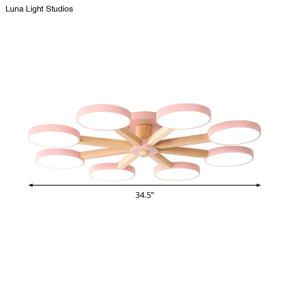 Contemporary Sputnik Semi Flush Ceiling Lamp With 6/8 Metal Heads In Pink/Blue - Ideal For Bedrooms