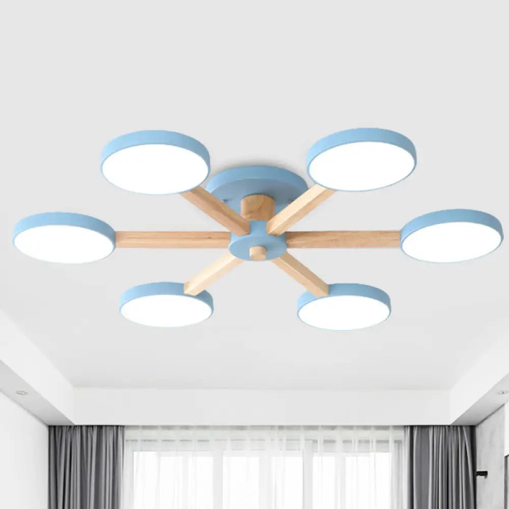 Contemporary Sputnik Semi Flush Ceiling Lamp With 6/8 Metal Heads In Pink/Blue - Ideal For Bedrooms