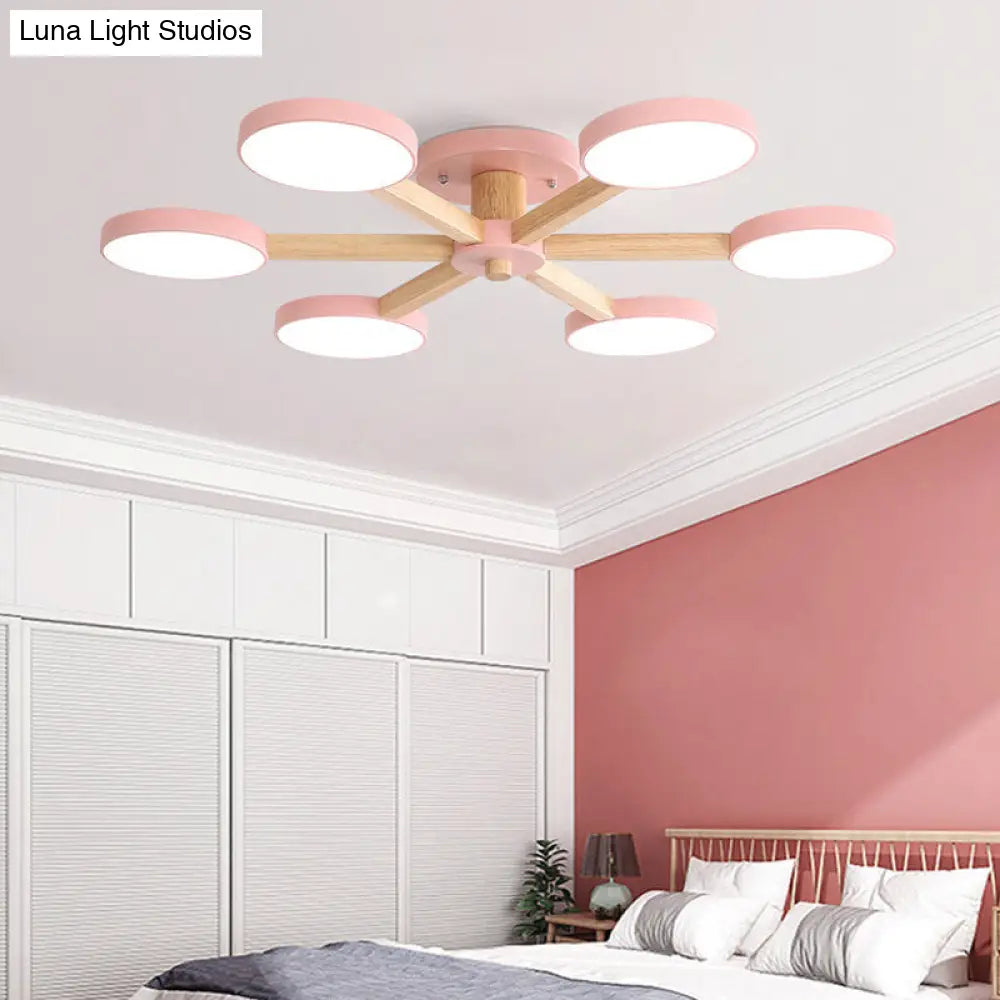 Contemporary Sputnik Semi Flush Ceiling Lamp With 6/8 Metal Heads In Pink/Blue - Ideal For Bedrooms