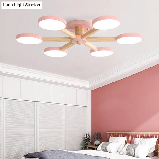 Contemporary Sputnik Semi Flush Ceiling Lamp With 6/8 Metal Heads In Pink/Blue - Ideal For Bedrooms