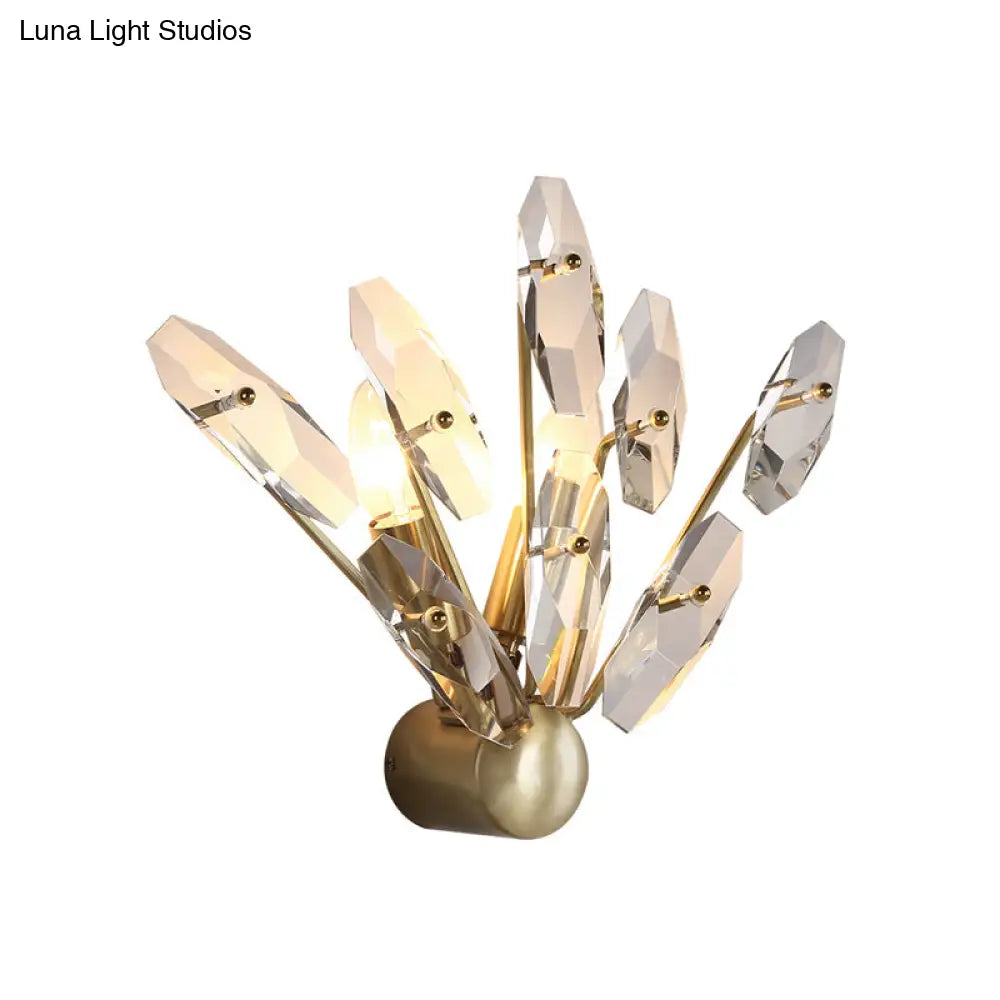 Contemporary Sputnik Wall Sconce With Clear Crystal Prism Bulbs In Brass Finish