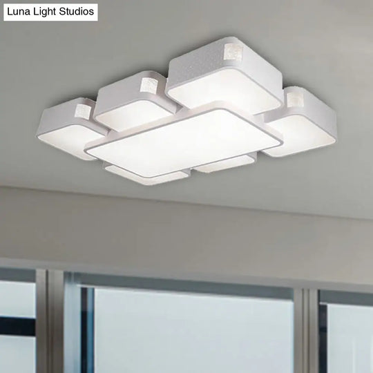 Contemporary Square Ceiling Mounted Led Pendant Light - 24’/37’ Wide Acrylic White Flush Mount