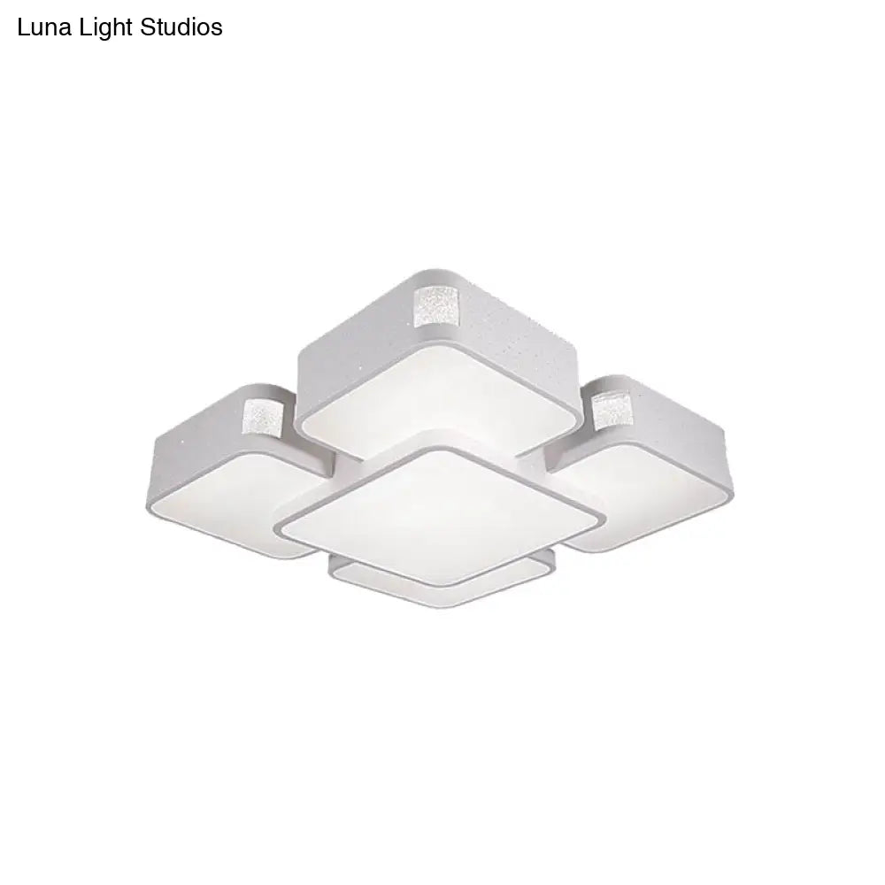 Contemporary Square Ceiling Mounted Led Pendant Light - 24’/37’ Wide Acrylic White Flush Mount