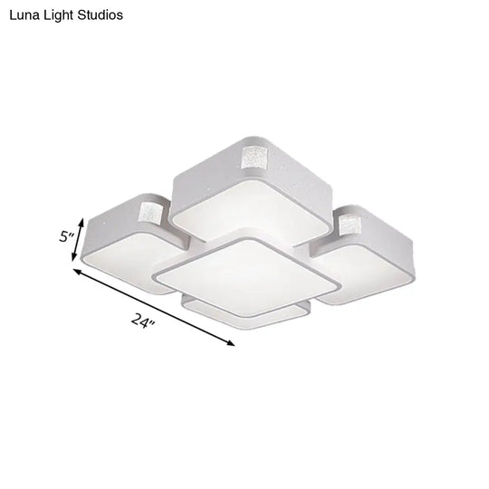 Contemporary Square Ceiling Mounted Led Pendant Light - 24’/37’ Wide Acrylic White Flush Mount