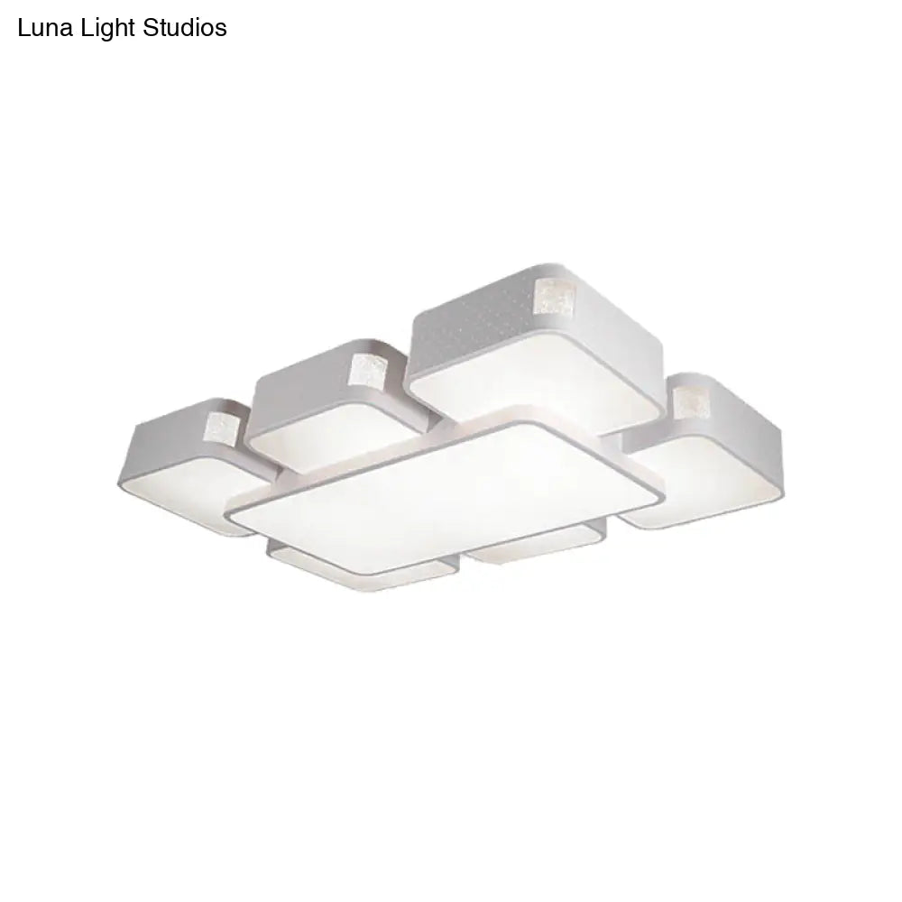 Contemporary Square Ceiling Mounted Led Pendant Light - 24’/37’ Wide Acrylic White Flush Mount