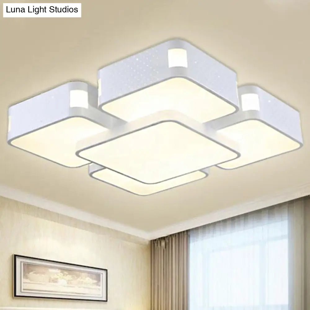 Contemporary Square Ceiling Mounted Led Pendant Light - 24’/37’ Wide Acrylic White Flush Mount