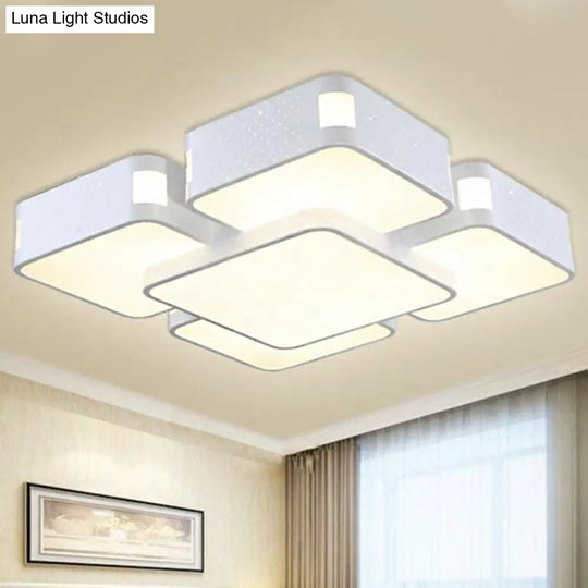 Contemporary Square Ceiling Mounted Led Pendant Light - 24’/37’ Wide Acrylic White Flush Mount