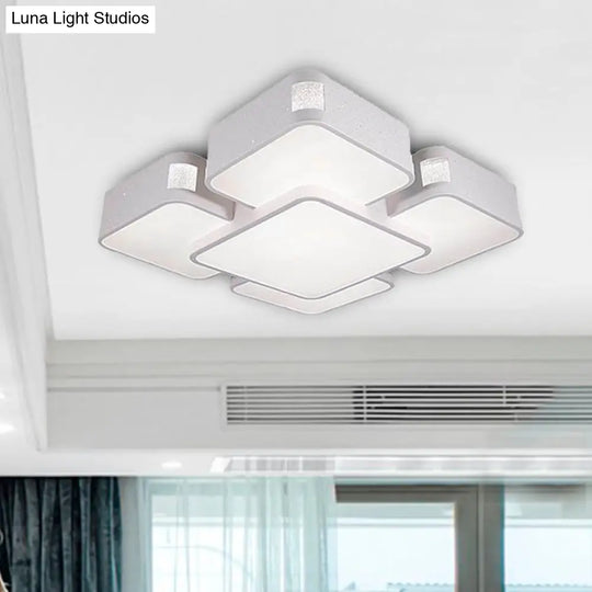 Contemporary Square Ceiling Mounted Led Pendant Light - 24’/37’ Wide Acrylic White Flush Mount