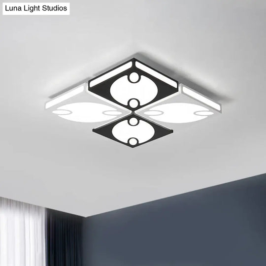 Contemporary Square Ceiling Mounted Light With Oval Pattern 19.5/23.5 W Led Flush Mount Lamp Black /