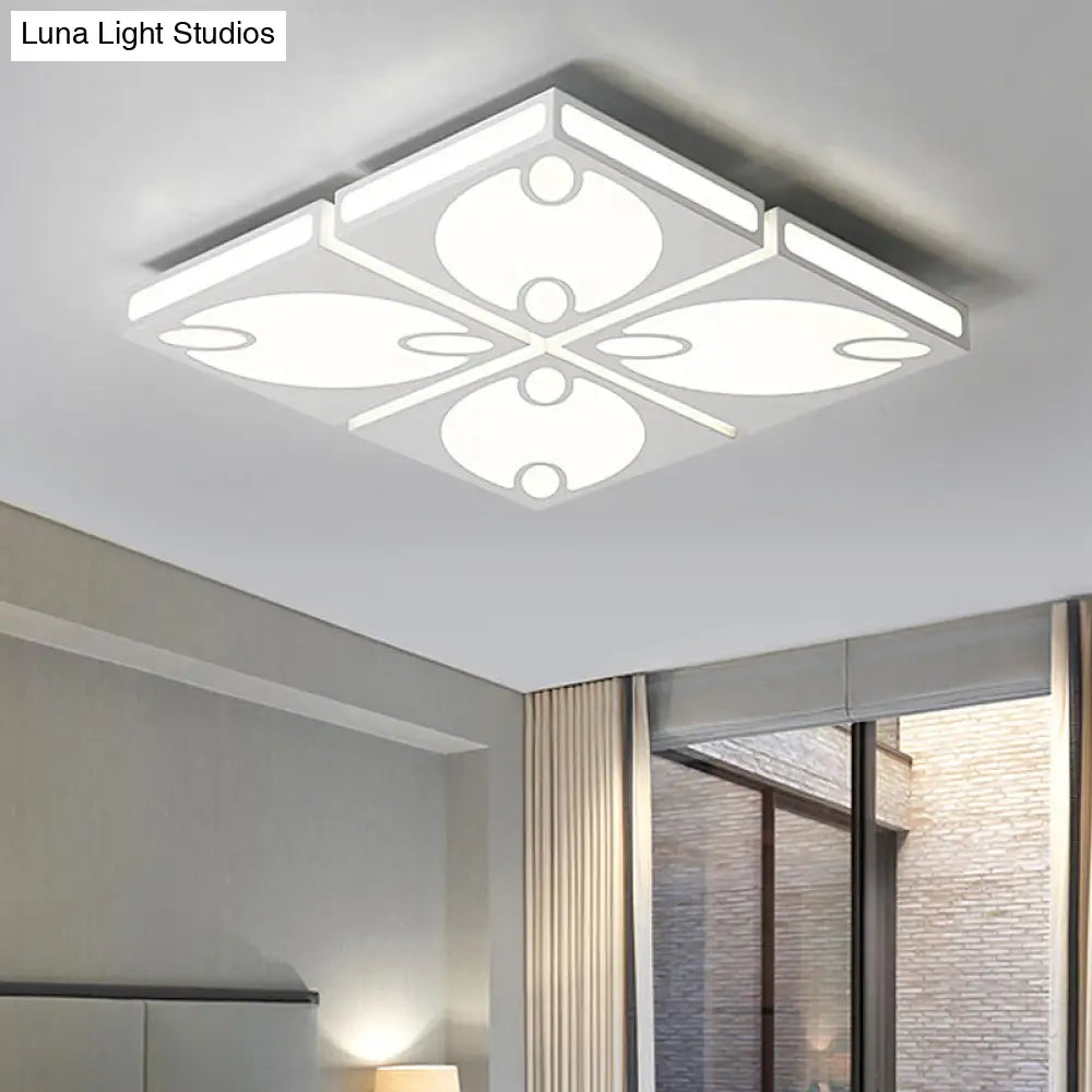 Contemporary Square Ceiling Mounted Light With Oval Pattern 19.5/23.5 W Led Flush Mount Lamp White /