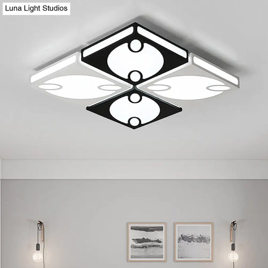 Contemporary Square Ceiling Mounted Light With Oval Pattern 19.5’/23.5’ W Led Flush Mount Lamp