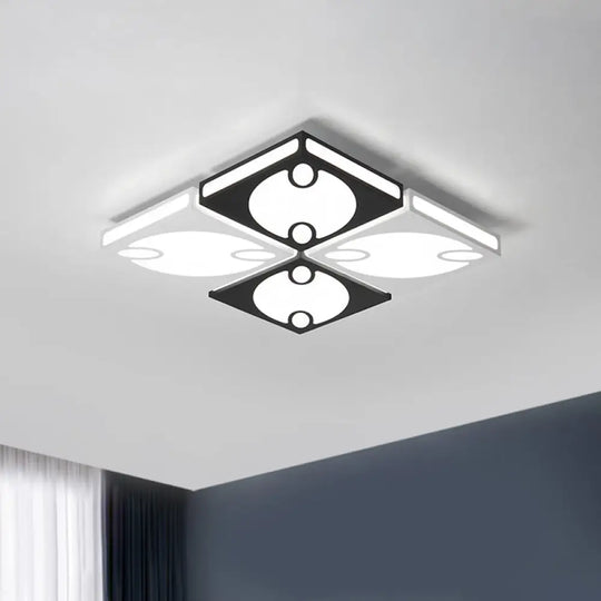 Contemporary Square Ceiling Mounted Light With Oval Pattern 19.5’/23.5’ W Led Flush Mount Lamp