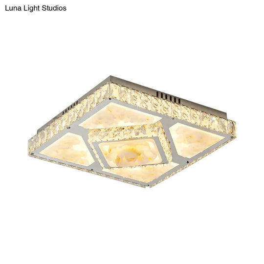 Contemporary Square Crystal Block Led Ceiling Light - Lotus Design In Chrome