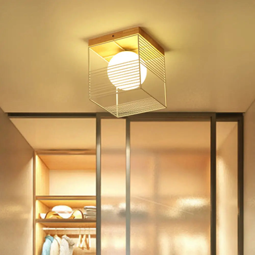 Contemporary Square Flush Mount Pendant Light - White/Black Metal Ideal For Bedroom Ceiling White