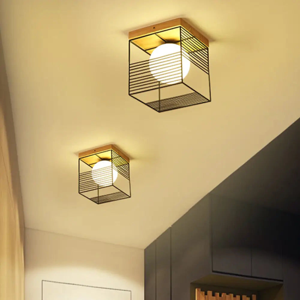 Contemporary Square Flush Mount Pendant Light - White/Black Metal Ideal For Bedroom Ceiling Black