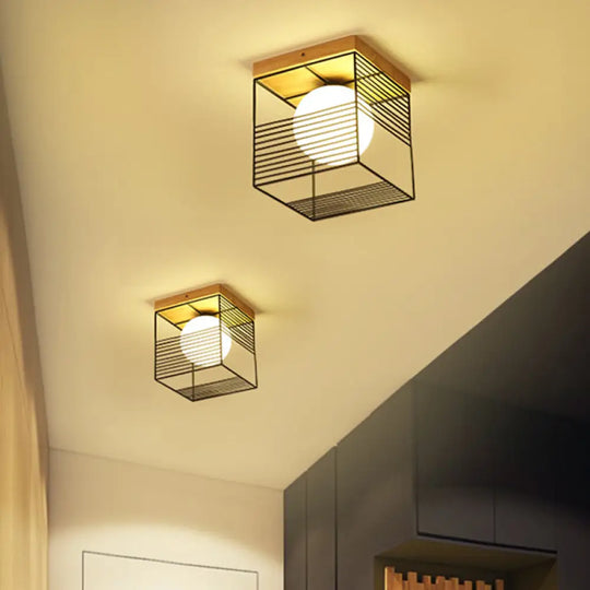 Contemporary Square Flush Mount Pendant Light - White/Black Metal Ideal For Bedroom Ceiling Black