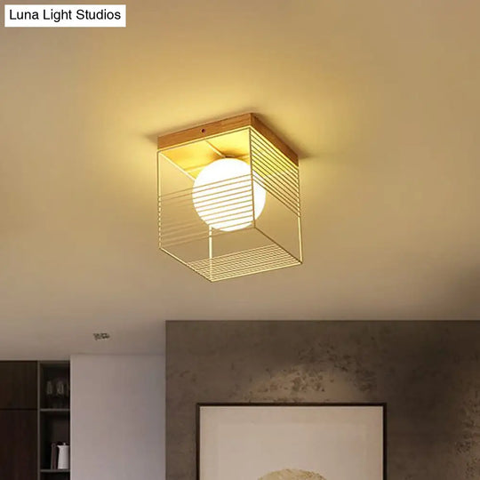 Contemporary Square Flush Mount Pendant Light - White/Black Metal Ideal For Bedroom Ceiling