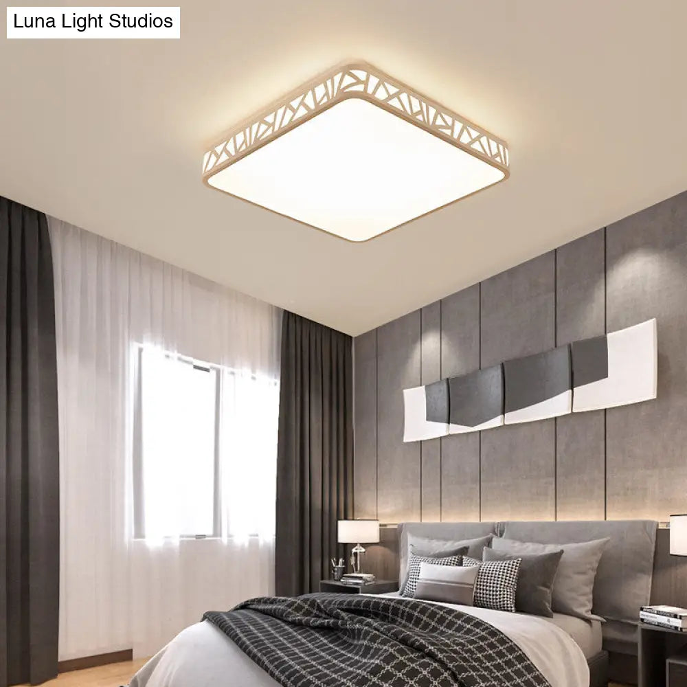 Contemporary Square Flushmount Ceiling Light - Metallic Integrated Led White