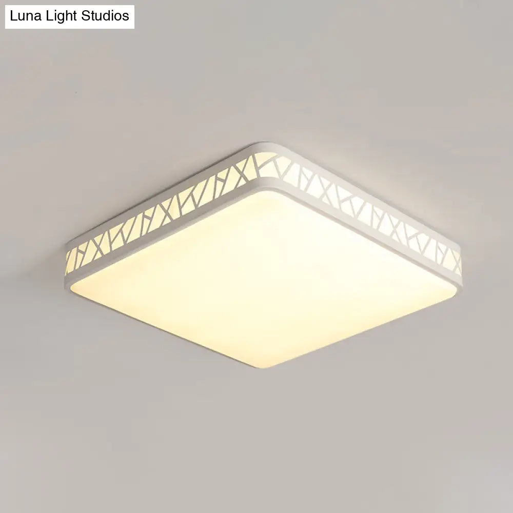 Contemporary Square Flushmount Ceiling Light - Metallic Integrated Led White