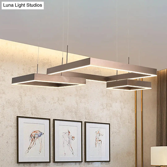 Contemporary Square Led Chandelier Light - Acrylic Brown 2/3 Lights Warm/White Bedroom Ceiling