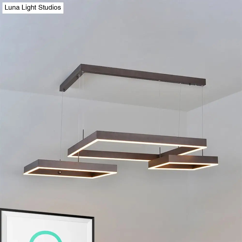 Contemporary Square Led Chandelier Light - Acrylic Brown 2/3 Lights Warm/White Bedroom Ceiling