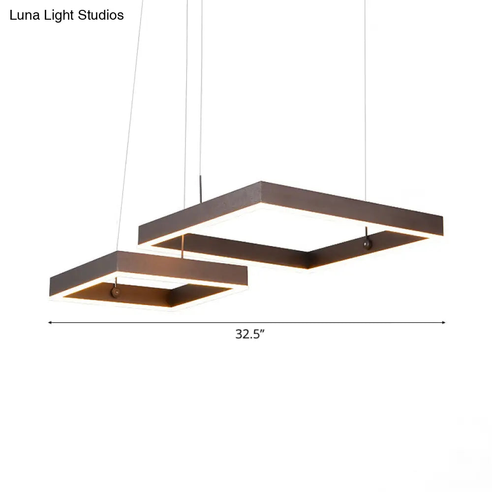 Contemporary Square Led Chandelier Light - Acrylic Brown 2/3 Lights Warm/White Bedroom Ceiling