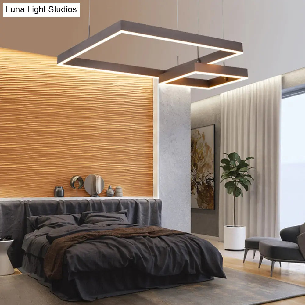 Contemporary Square Led Chandelier Light - Acrylic Brown 2/3 Lights Warm/White Bedroom Ceiling