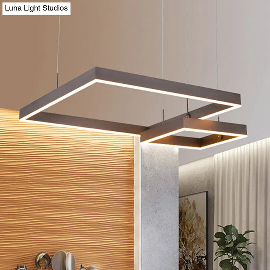 Contemporary Square Led Chandelier Light - Acrylic Brown 2/3 Lights Warm/White Bedroom Ceiling