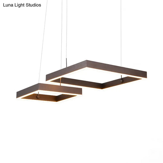 Contemporary Square Led Chandelier Light - Acrylic Brown 2/3 Lights Warm/White Bedroom Ceiling