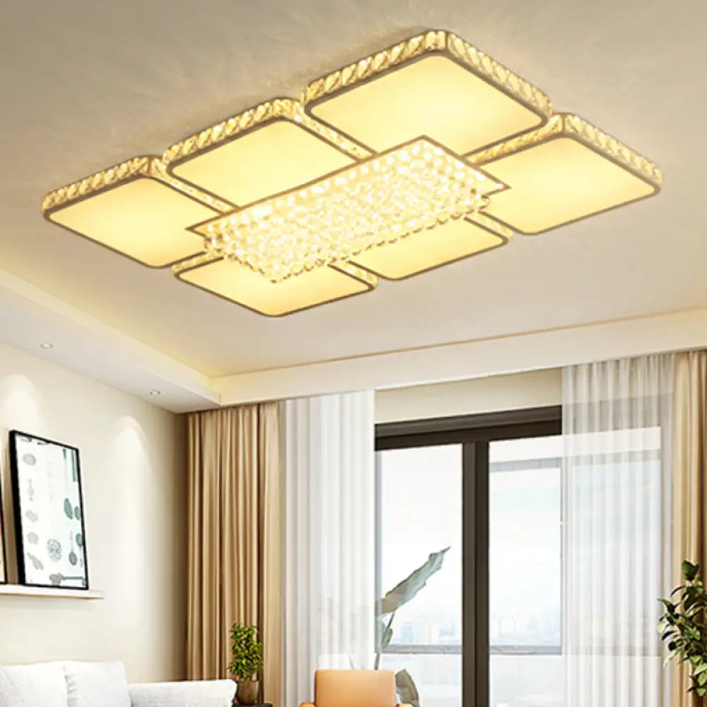 Contemporary Square Led Crystal Ceiling Light - White Or Warm Perfect For Living Rooms /