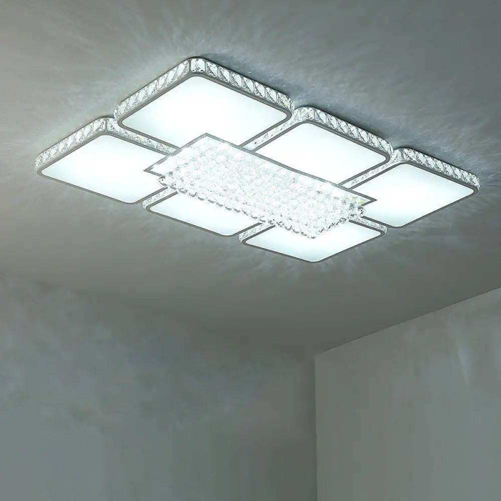 Contemporary Square Led Crystal Ceiling Light - White Or Warm Perfect For Living Rooms /