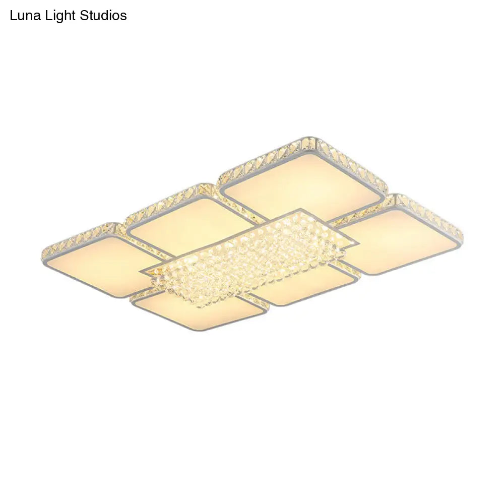 Contemporary Square Led Crystal Ceiling Light - White Or Warm Perfect For Living Rooms