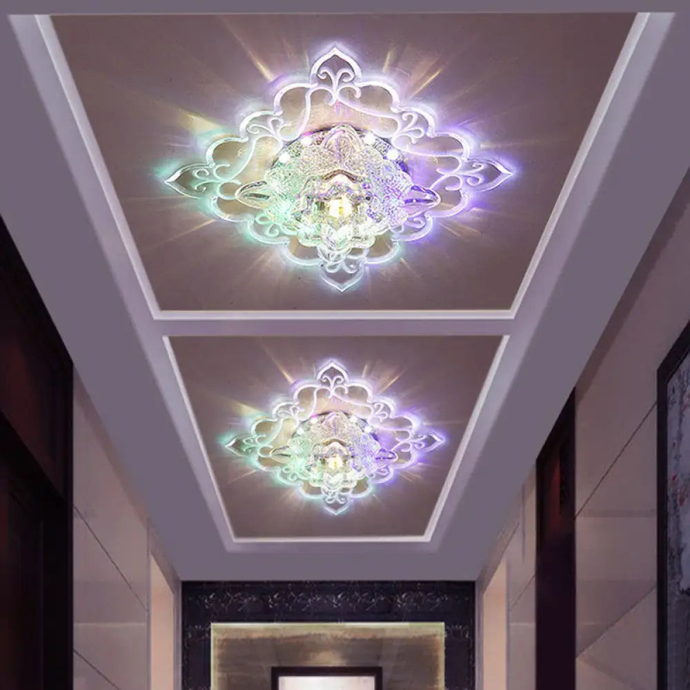 Contemporary Square Led Flush Mount Ceiling Light With Crystal Clear Design For Entryways / 3W