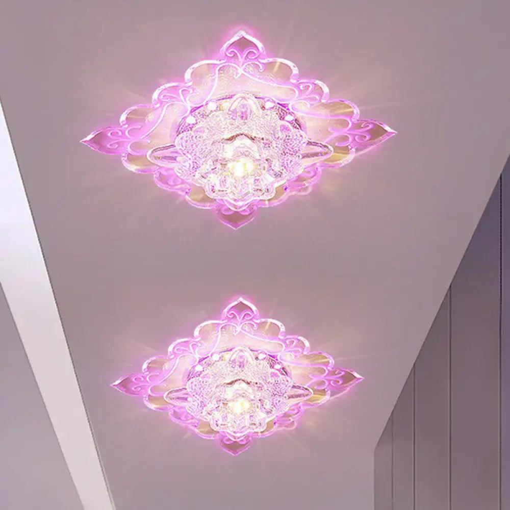 Contemporary Square Led Flush Mount Ceiling Light With Crystal Clear Design For Entryways / 3W