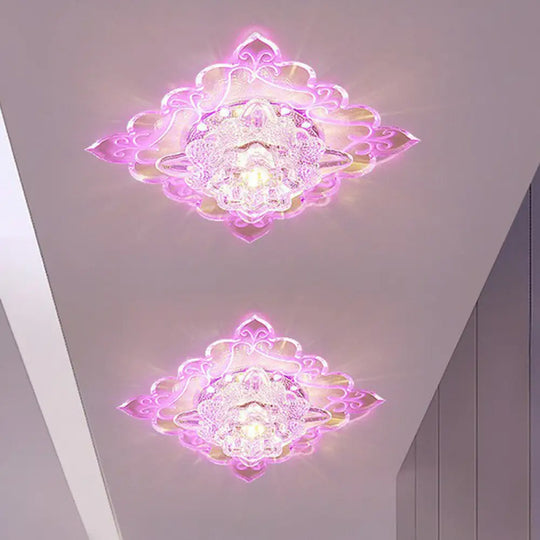 Contemporary Square Led Flush Mount Ceiling Light With Crystal Clear Design For Entryways / 3W