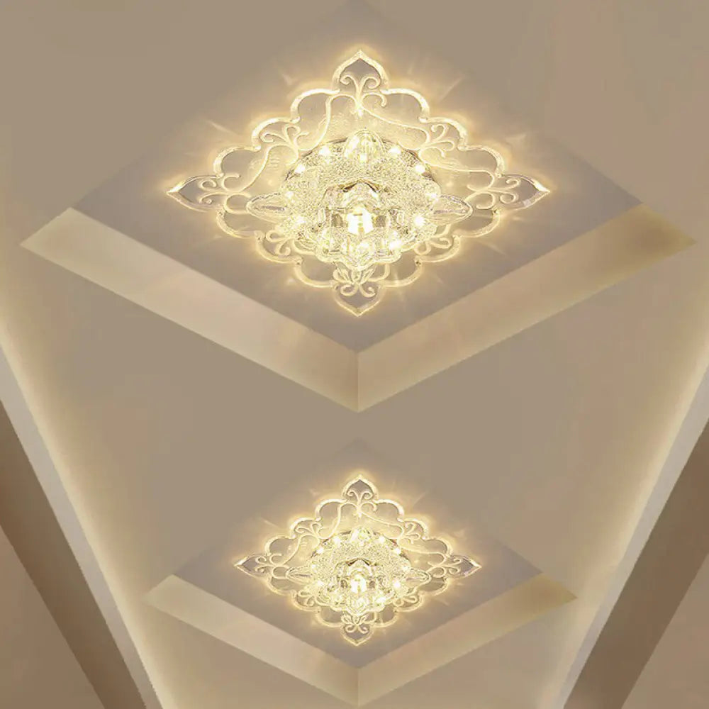 Contemporary Square Led Flush Mount Ceiling Light With Crystal Clear Design For Entryways / 3W Warm