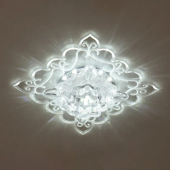 Contemporary Square Led Flush Mount Ceiling Light With Crystal Clear Design For Entryways / 3W White