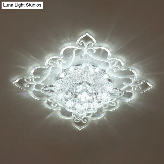 Contemporary Square Led Flush Mount Ceiling Light With Crystal Clear Design For Entryways / 3W White