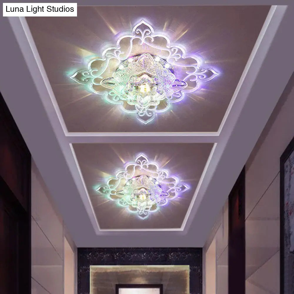 Contemporary Square Led Flush Mount Ceiling Light With Crystal Clear Design For Entryways / 3W Multi