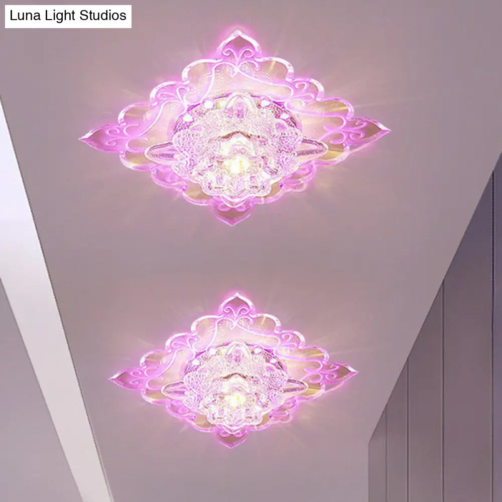 Contemporary Square Led Flush Mount Ceiling Light With Crystal Clear Design For Entryways / 3W