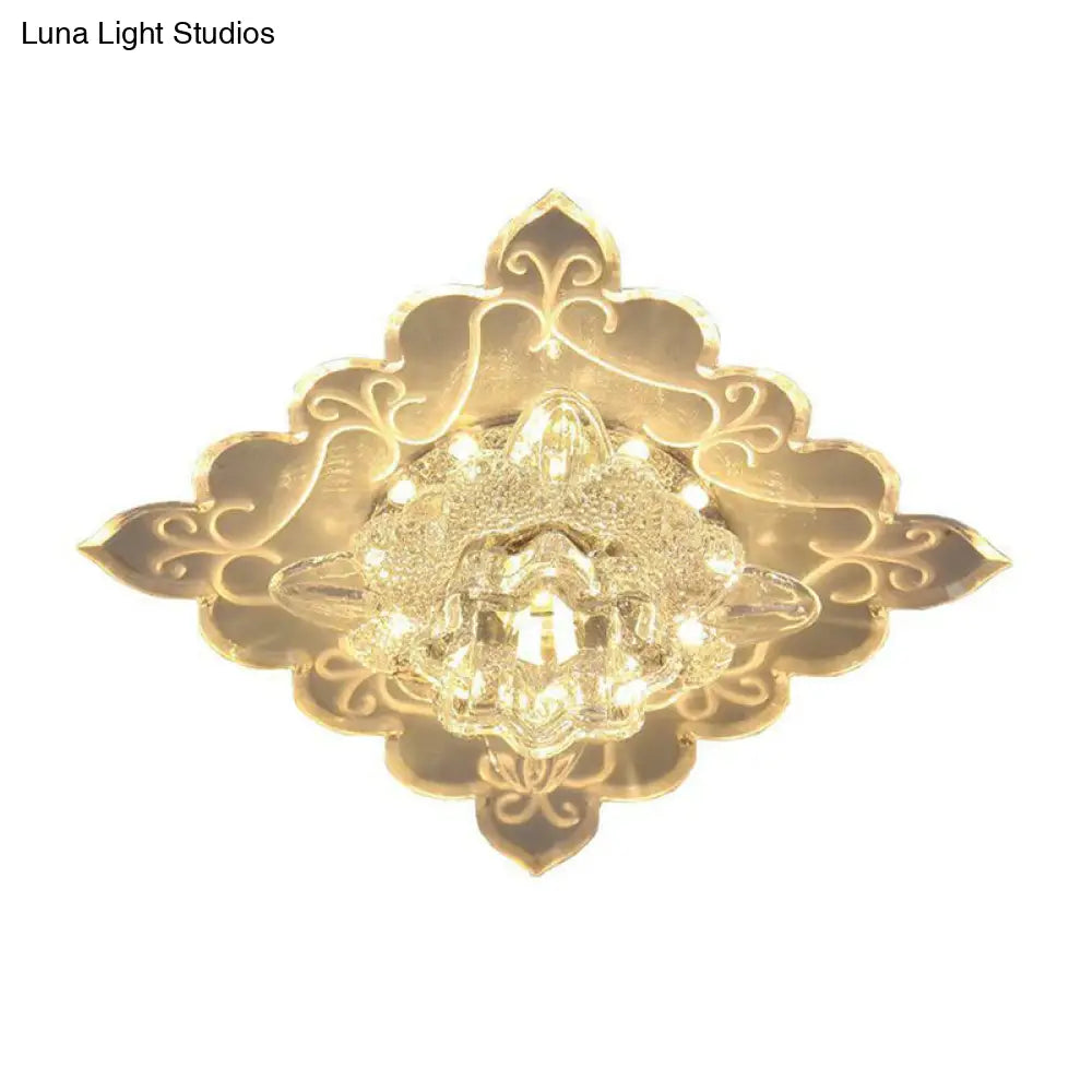 Contemporary Square Led Flush Mount Ceiling Light With Crystal Clear Design For Entryways