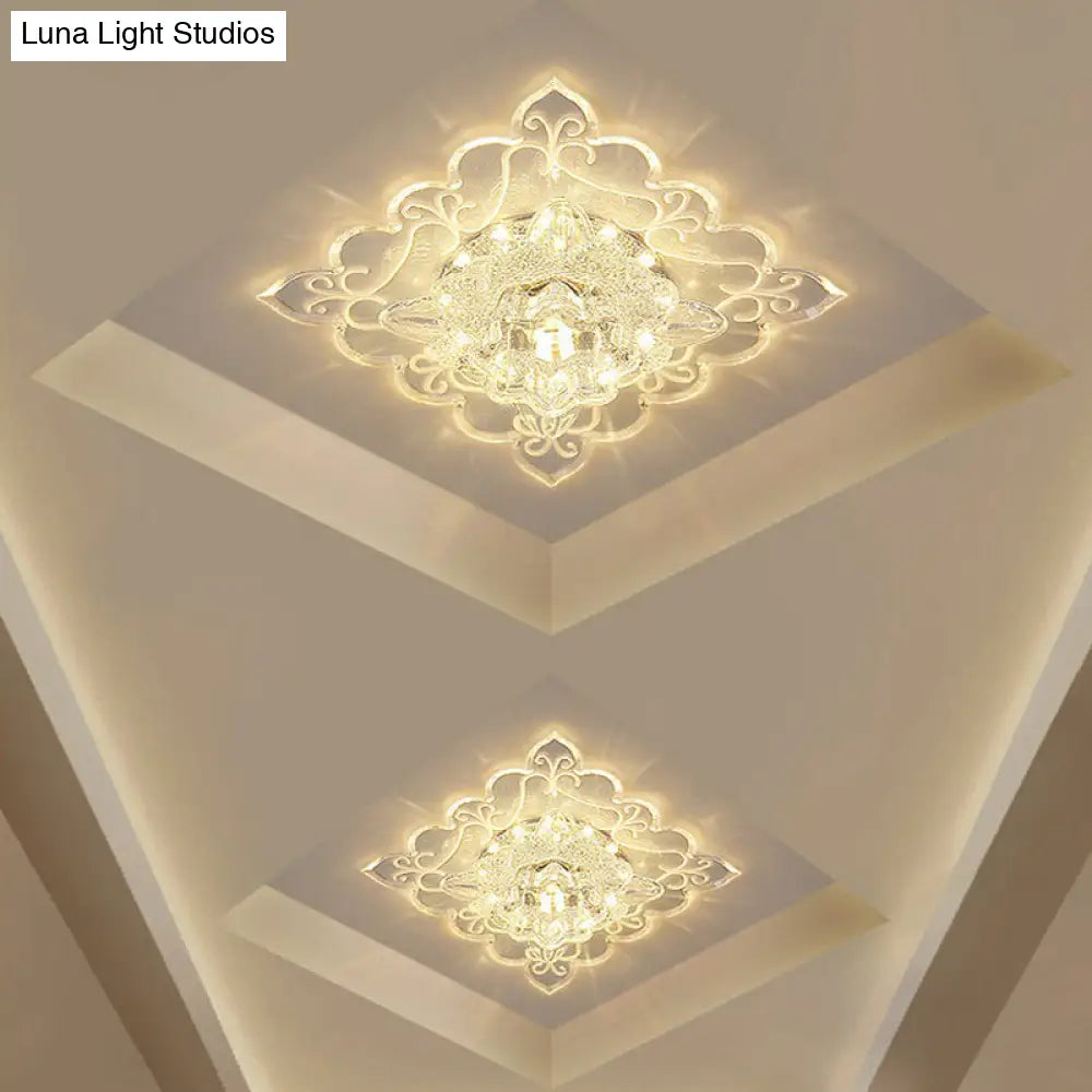 Contemporary Square Led Flush Mount Ceiling Light With Crystal Clear Design For Entryways / 3W Warm