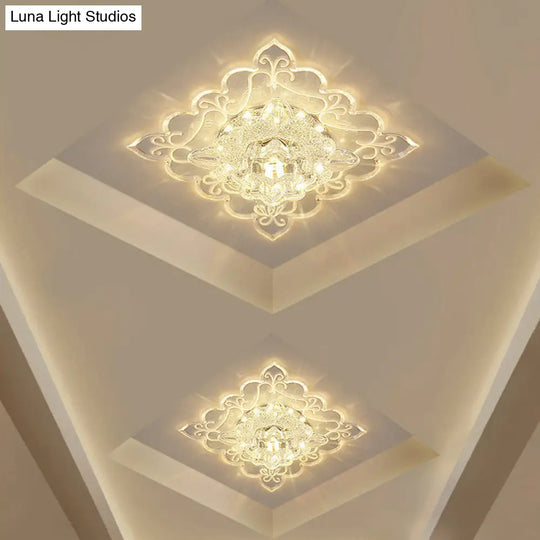 Contemporary Square Led Flush Mount Ceiling Light With Crystal Clear Design For Entryways / 3W Warm