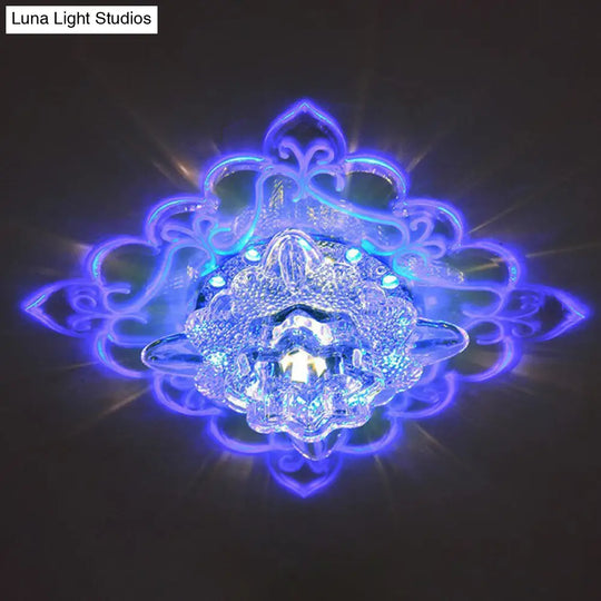 Contemporary Square Led Flush Mount Ceiling Light With Crystal Clear Design For Entryways / 3W Blue