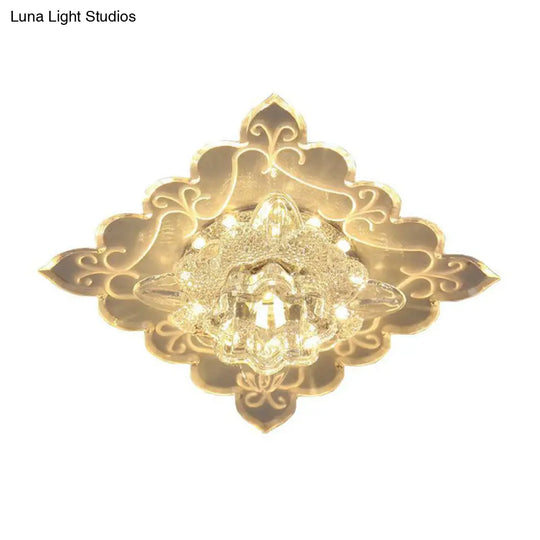 Contemporary Square Led Flush Mount Ceiling Light With Crystal Clear Design For Entryways