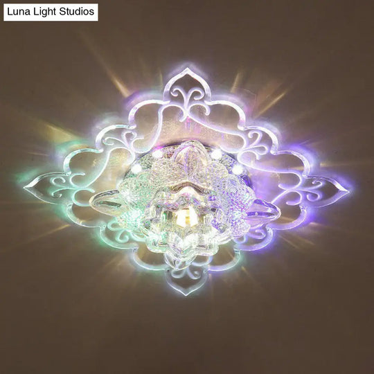 Contemporary Square Led Flush Mount Ceiling Light With Crystal Clear Design For Entryways