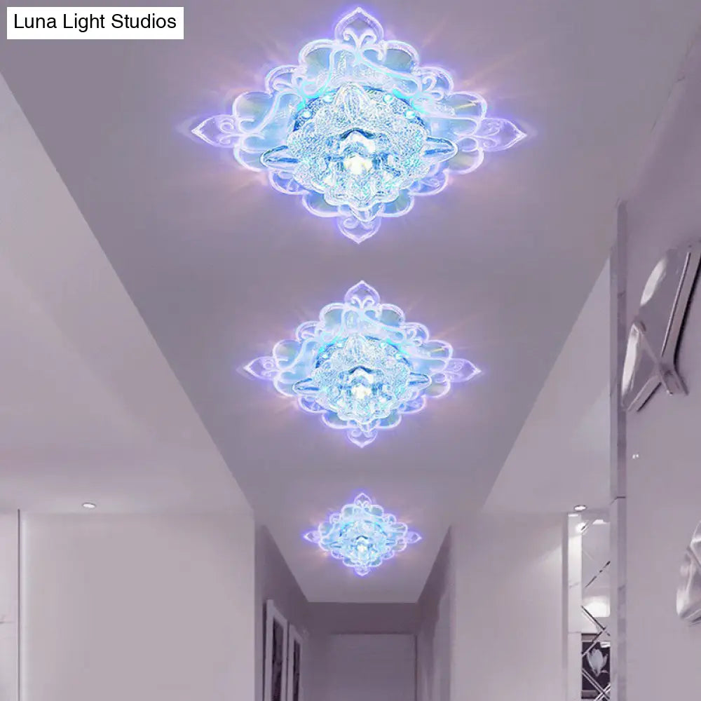 Contemporary Square Led Flush Mount Ceiling Light With Crystal Clear Design For Entryways