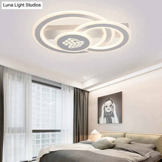 Contemporary Square Pattern Acrylic Led Flush Light - Warm/White Remote Control Dimmable Ceiling